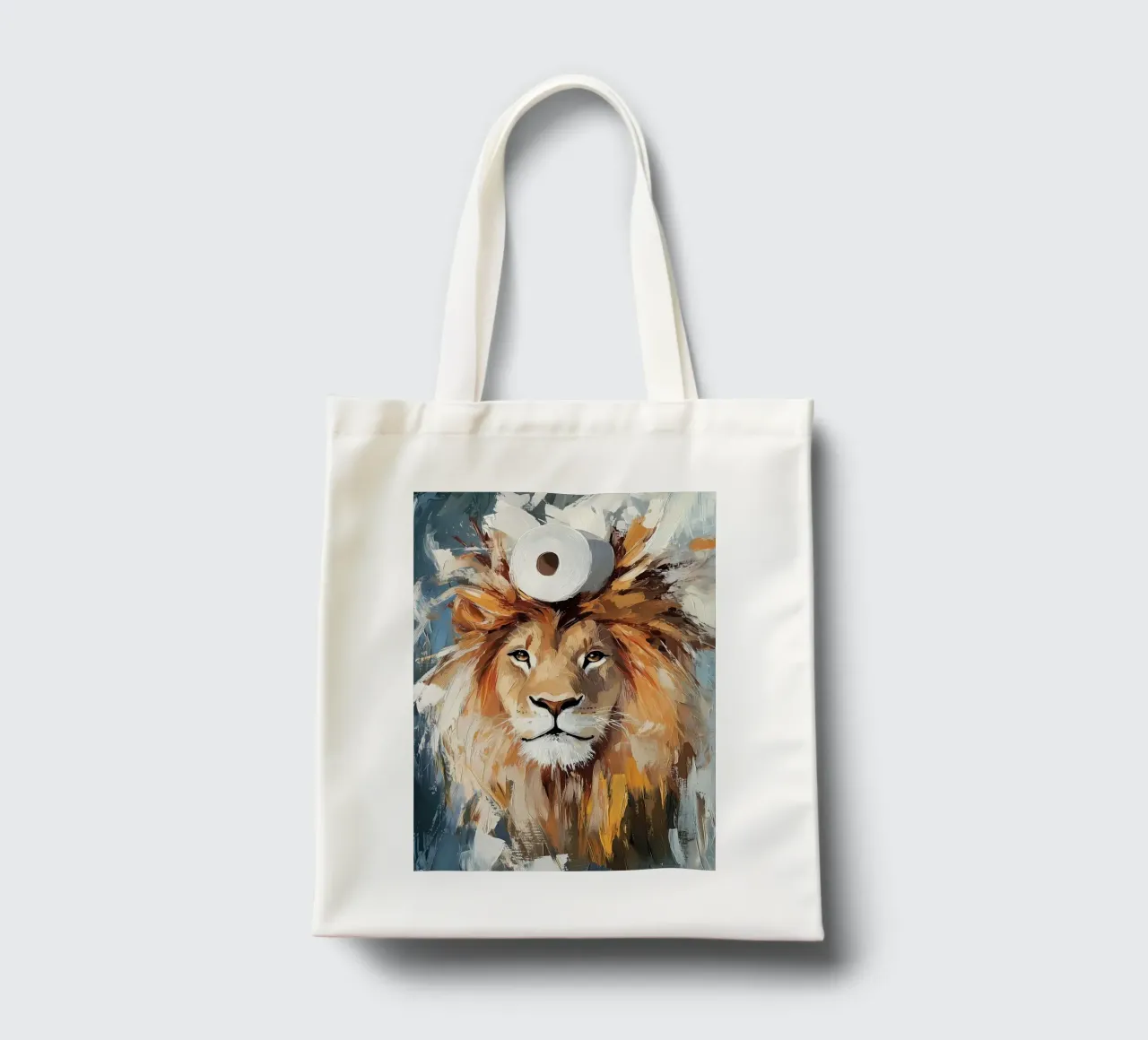 Lion with Toilet Paper Crown tote bag by Ginnery