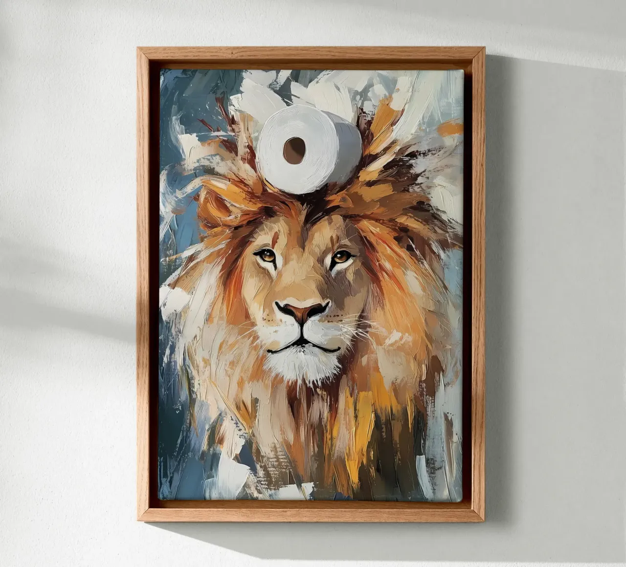 Leeuw met wc-papierkroon canvas van Ginnery