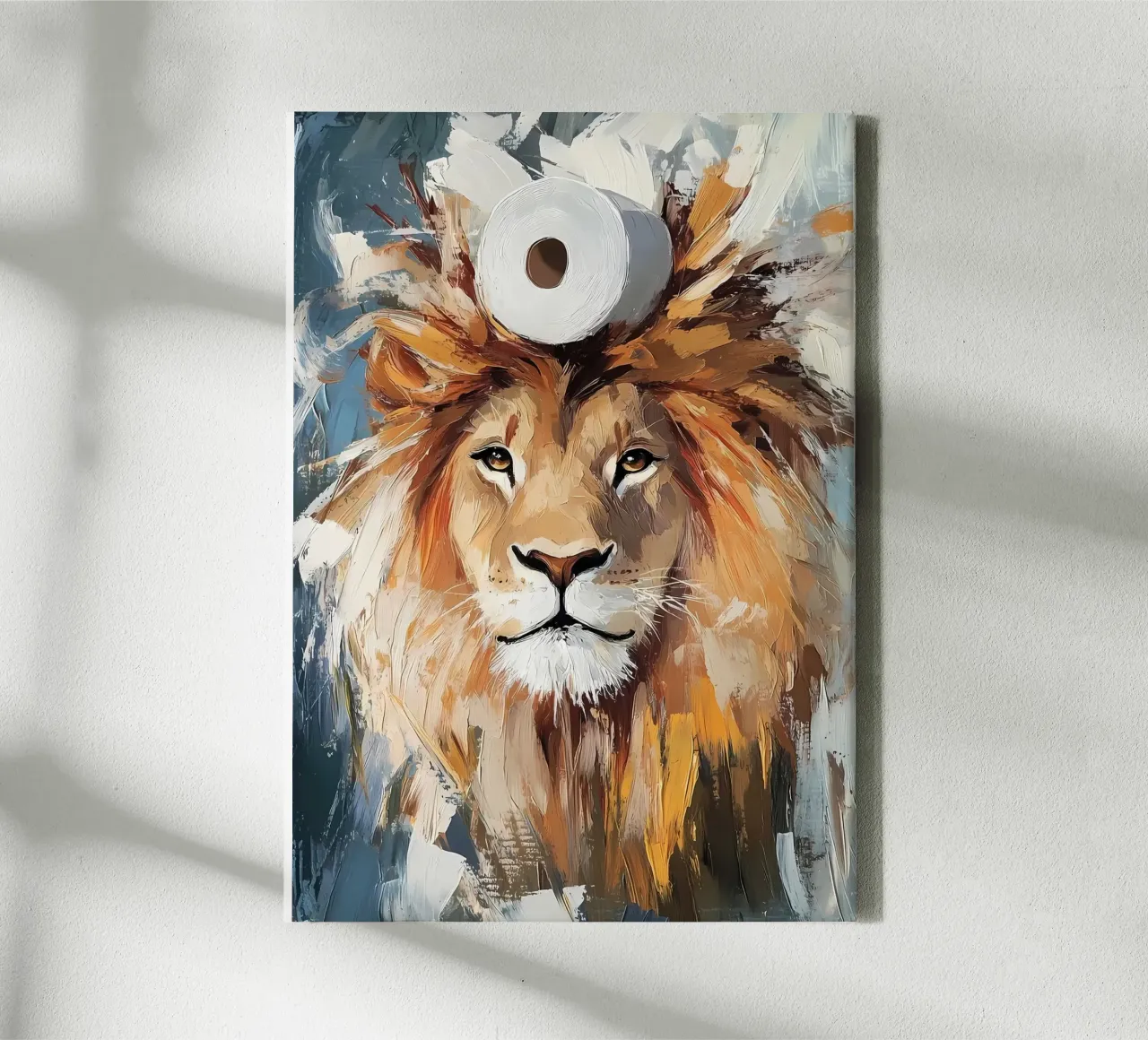 Leeuw met wc-papierkroon canvas van Ginnery