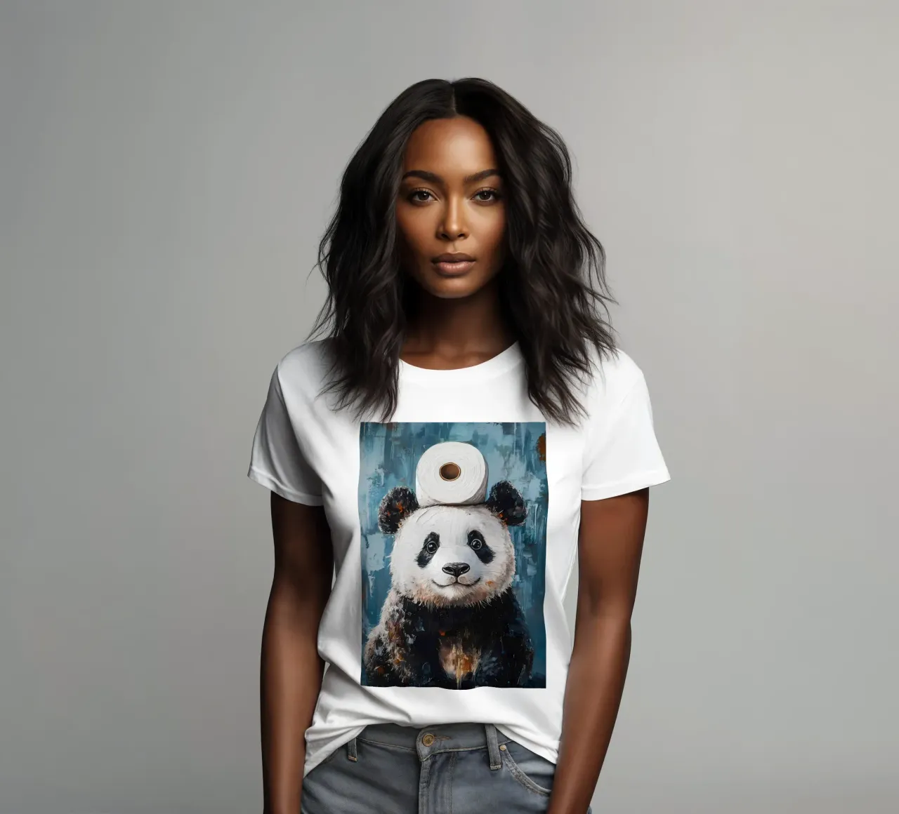 Panda with Toilet Paper women's fitted t-shirt by Ginnery