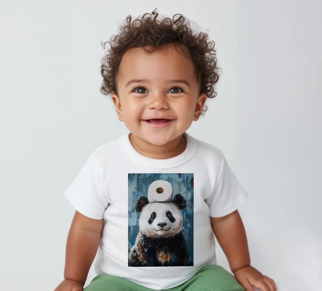Panda with Toilet Paper baby t-shirt by Ginnery