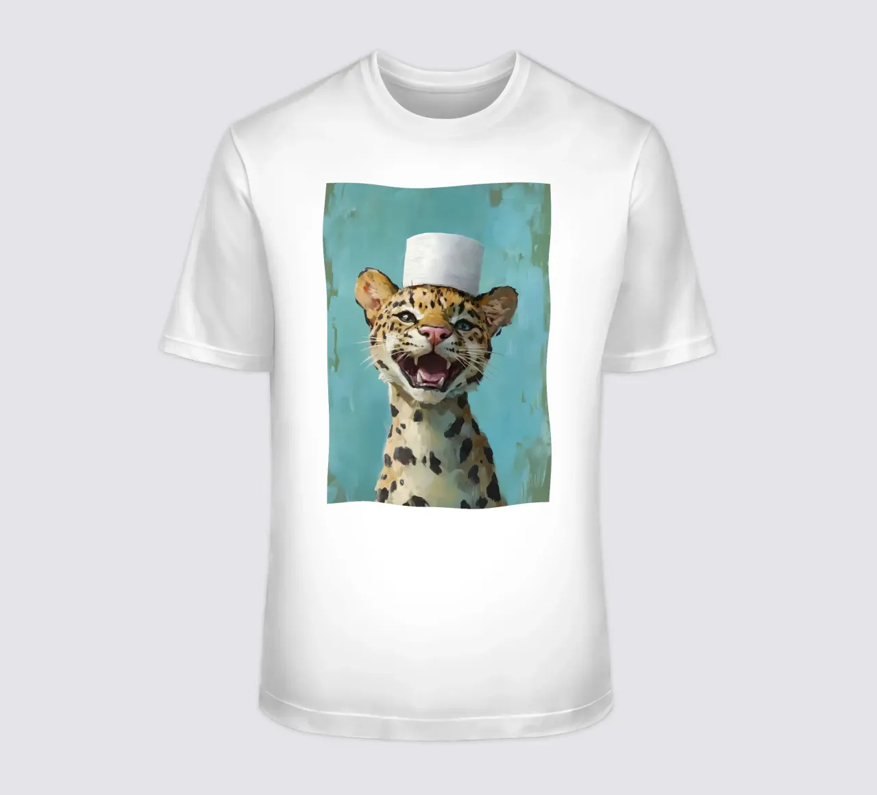Leopardo con cappello di carta igienica t-shirt da Ginnery