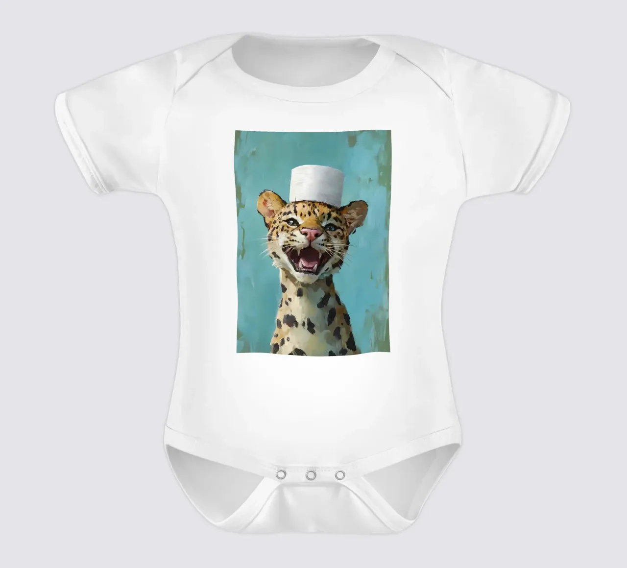 Leopardo con cappello di carta igienica body neonato maniche corte da Ginnery