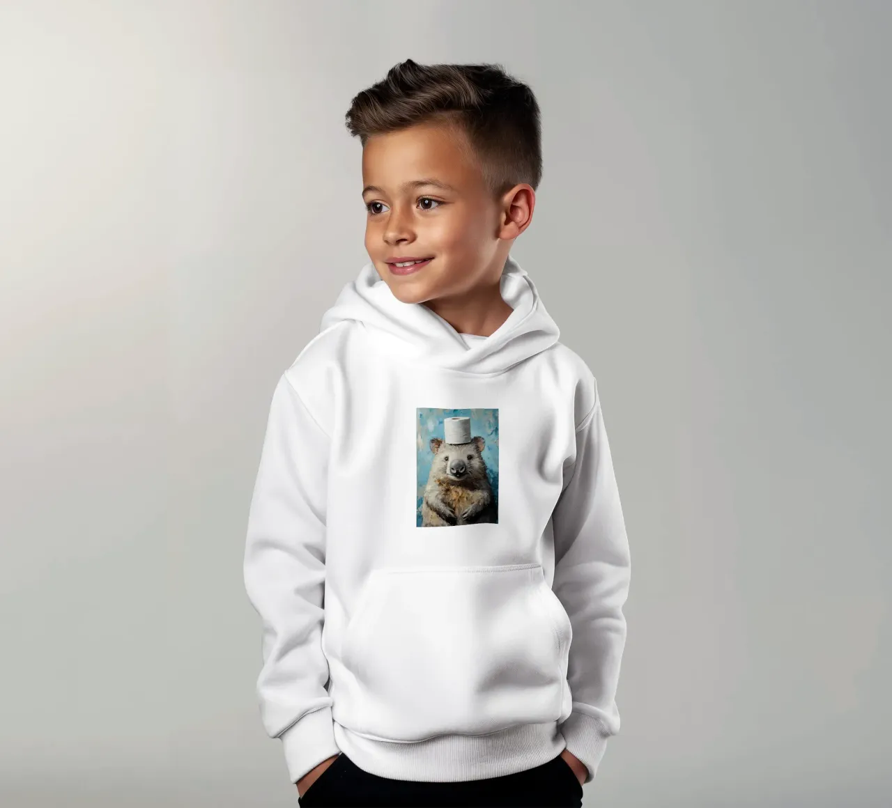 Wombat with Toilet Paper Hat kids hoodie by Ginnery
