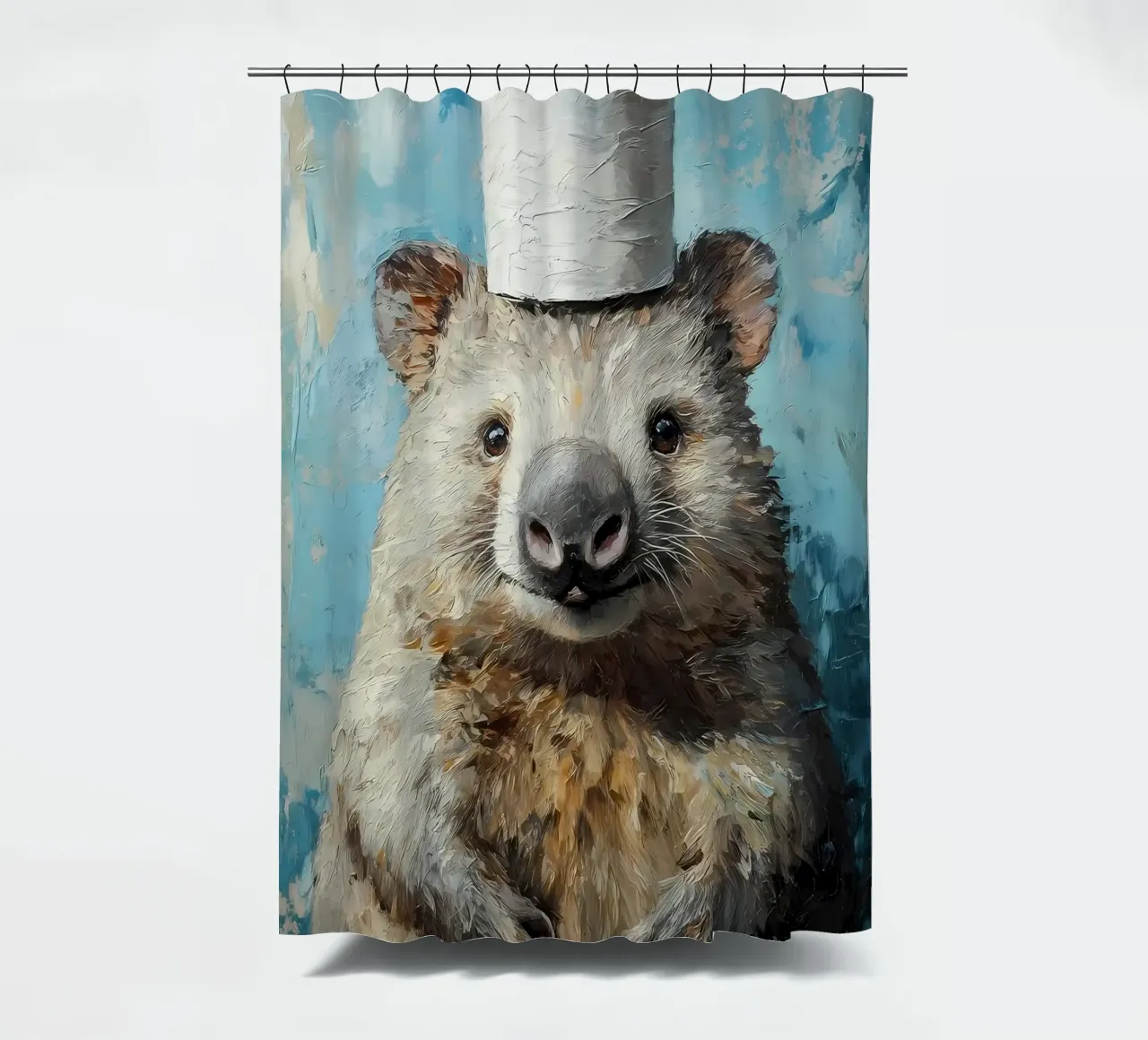 Wombat with Toilet Paper Hat shower curtain by Ginnery