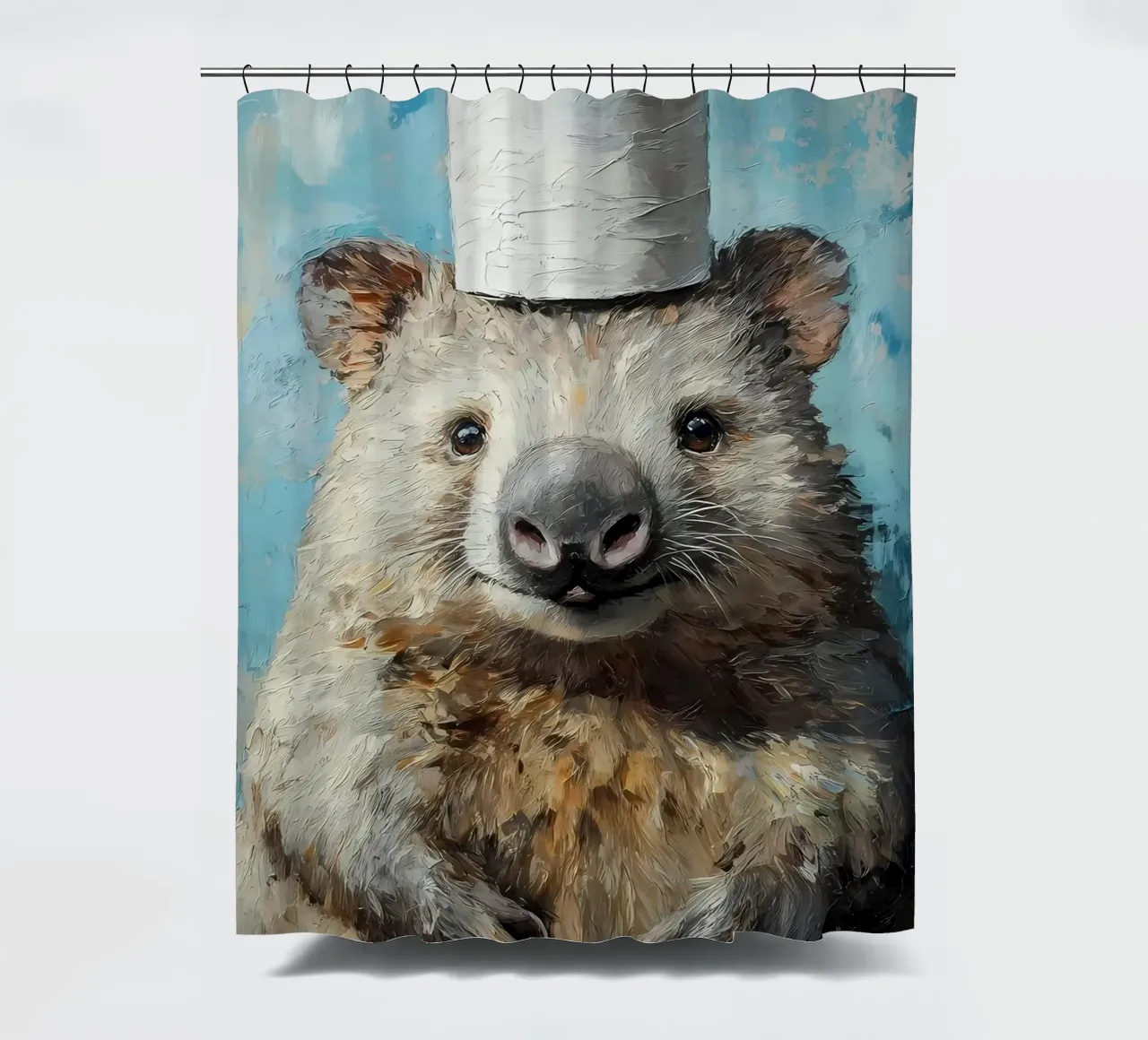 Wombat with Toilet Paper Hat shower curtain by Ginnery
