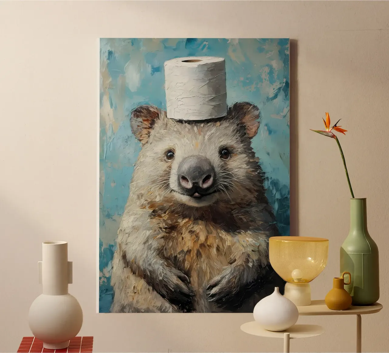 Wombat met wc-hoed canvas van Ginnery