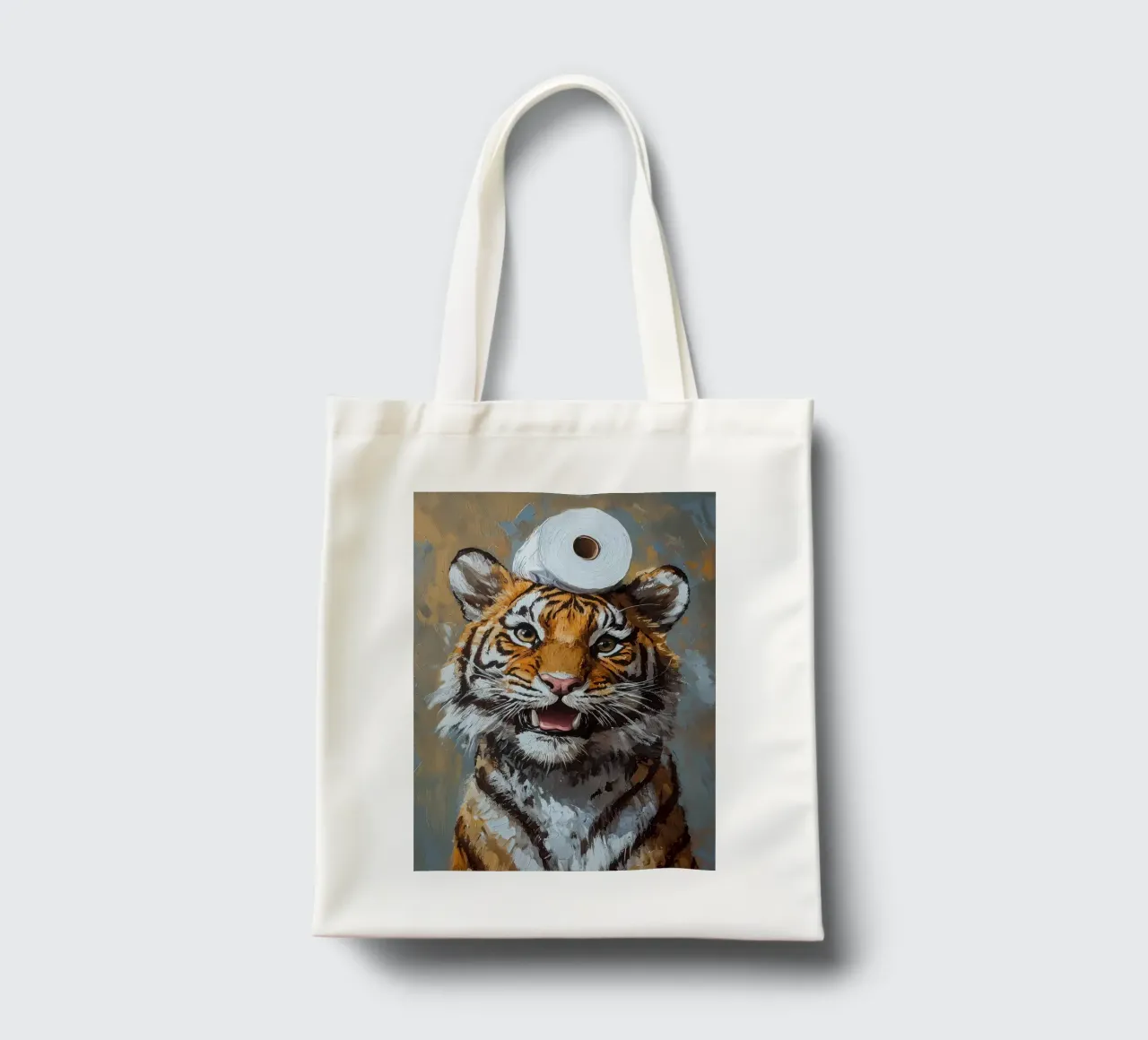 Tijger met toiletpapier jute draagtas van Ginnery