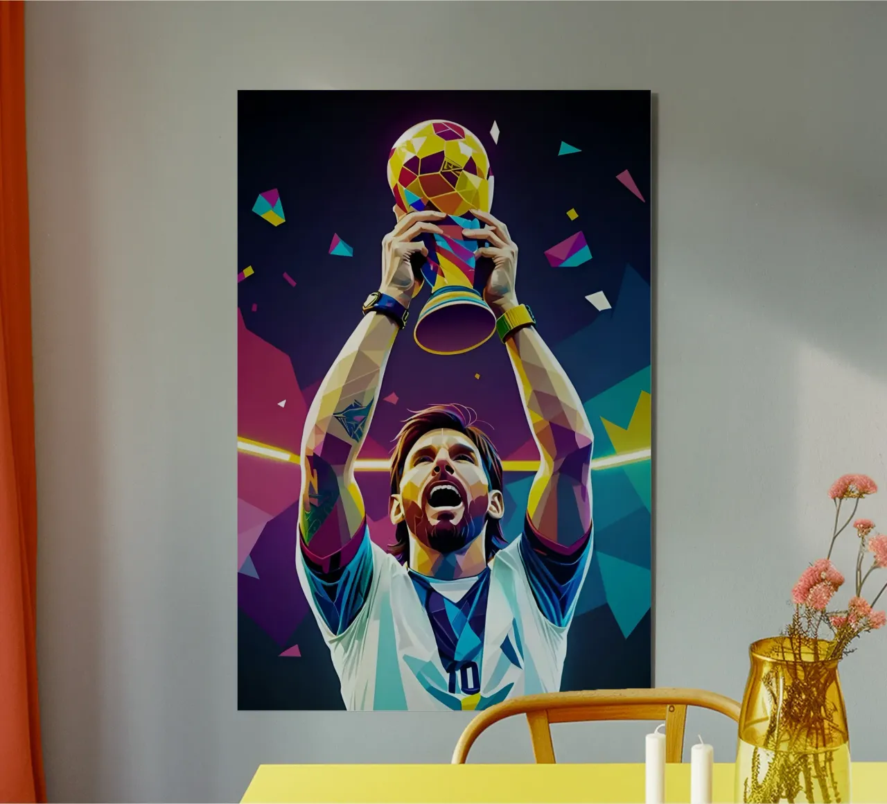 Messi con la coppa alluminio dibond da BONANZA