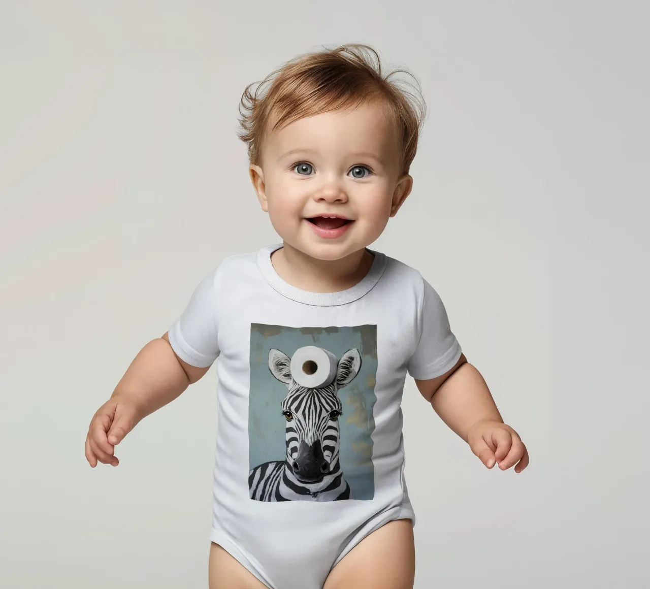 Zebra with Toilet Paper short-sleeve baby romper by Ginnery