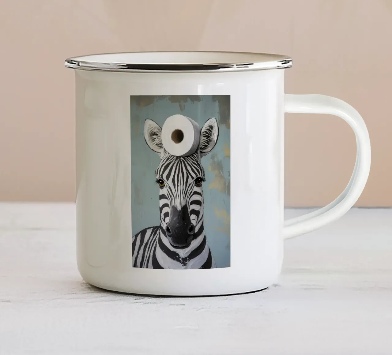 Zebra con carta igienica tazza in smalto da Ginnery