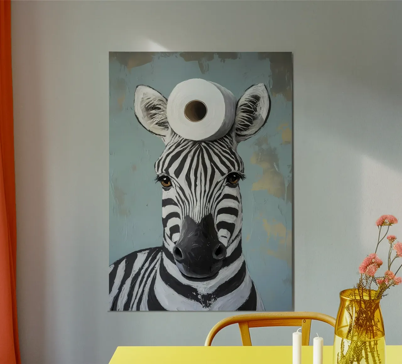 Zebra mit Toilettenpapier Alu-Dibond von Ginnery