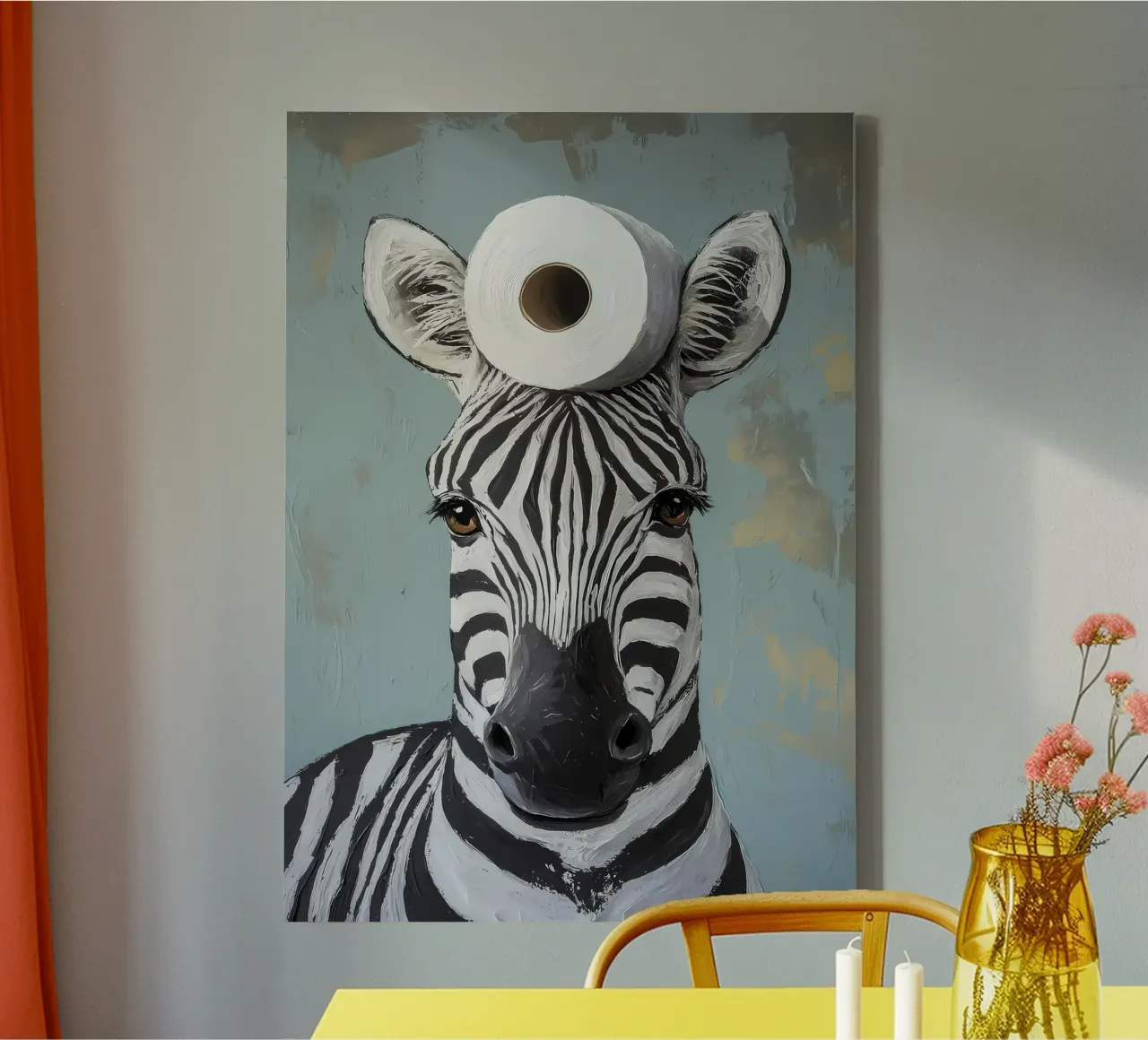 Zebra with Toilet Paper canvas by Ginnery