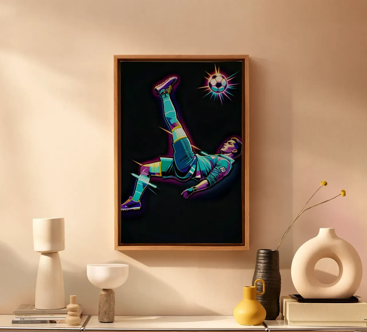 Ronaldo schopt de bal over zichzelf heen canvas met Baklijst van BONANZA