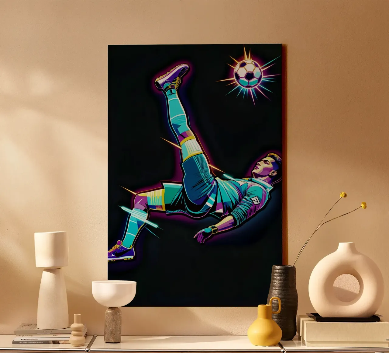 Ronaldo schopt de bal over zichzelf heen canvas met Baklijst van BONANZA