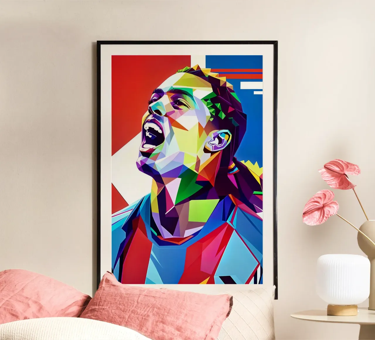 Ronaldinho neon pop art poster con telaio in legno da BONANZA
