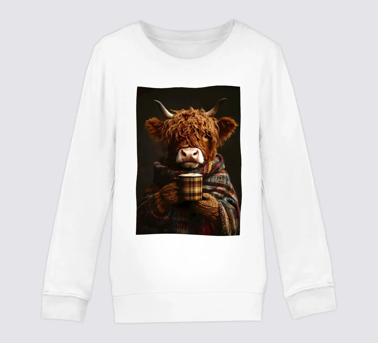 Mucca Highland con caffè caldo felpa bambino da Ginnery