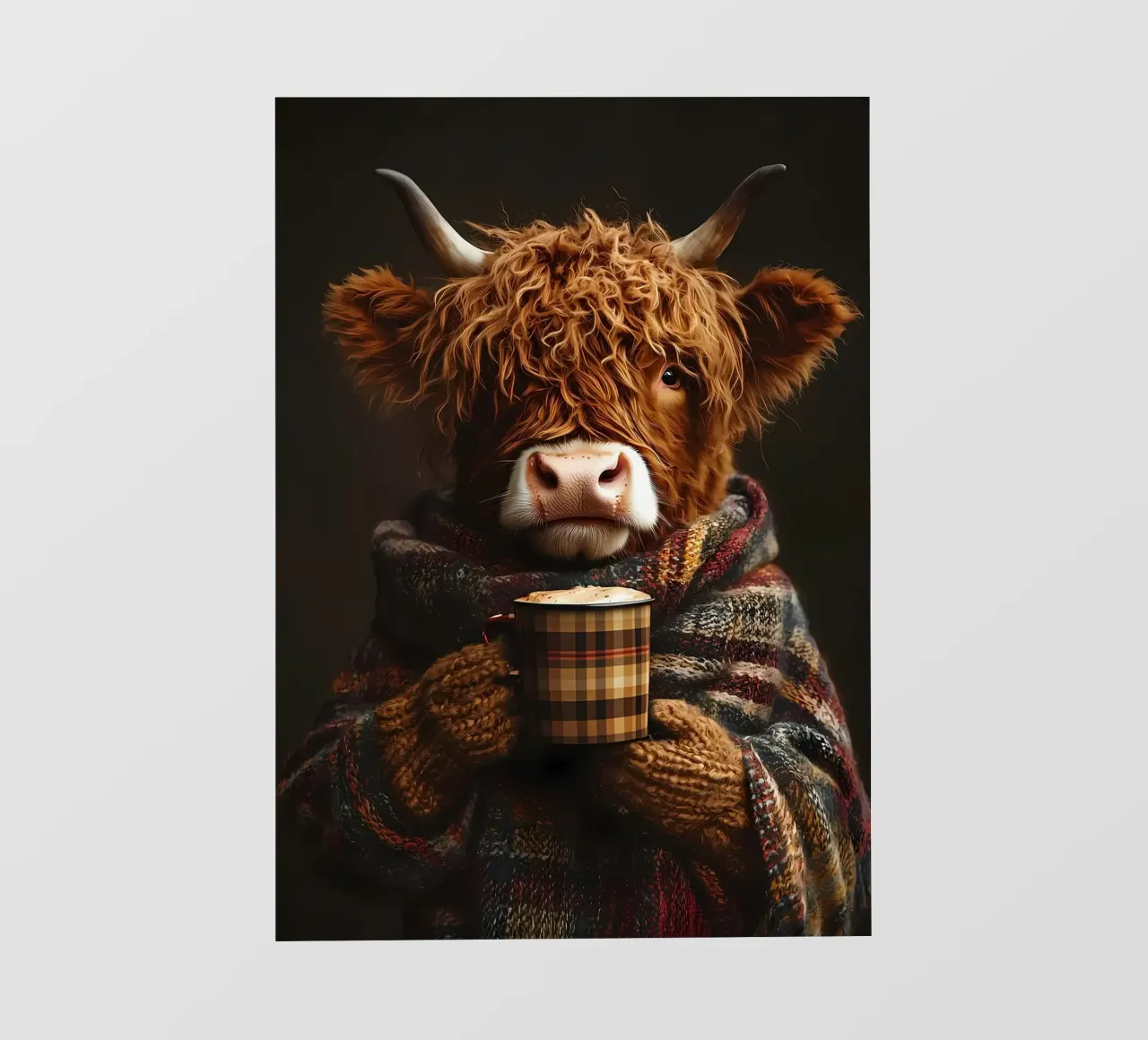 Highland Cow with Hot Coffee photo wallpaper by Ginnery