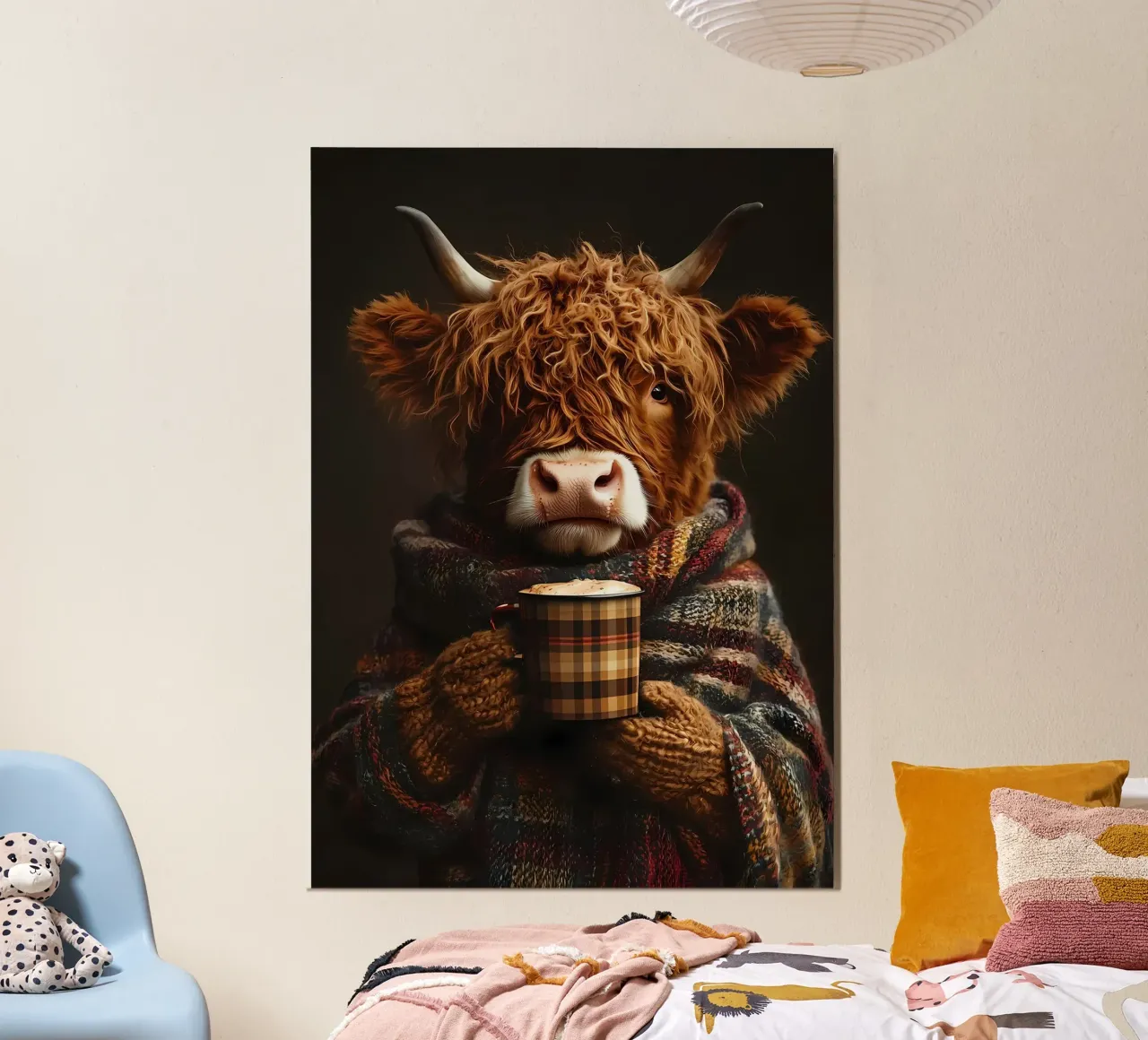 Mucca Highland con caffè caldo pannello forex da Ginnery