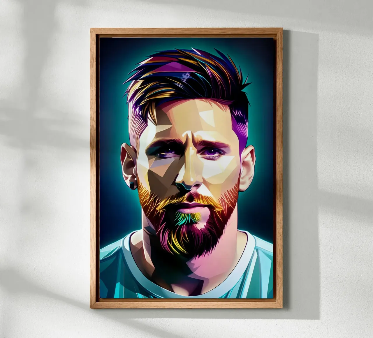 Lionel Messi retrato neón wpap lienzo con Marco flotante de BONANZA