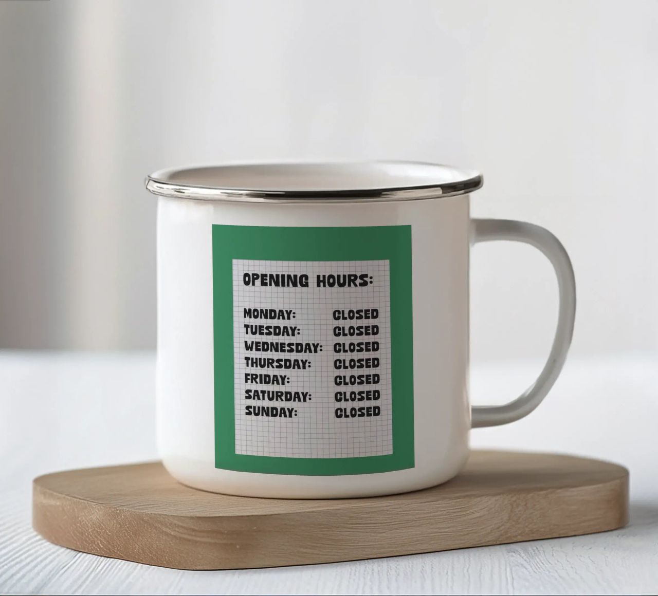 Opening Hours tazza in smalto da TheGrumpyHomeDecor