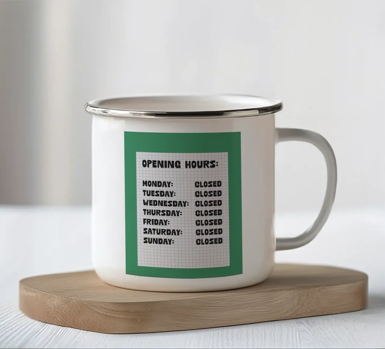 Opening Hours taza de esmalte de TheGrumpyHomeDecor