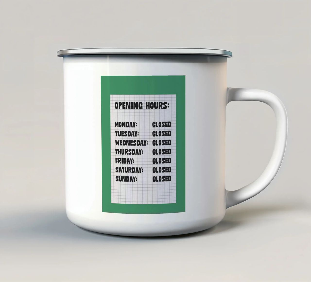 Opening Hours tazza in smalto da TheGrumpyHomeDecor