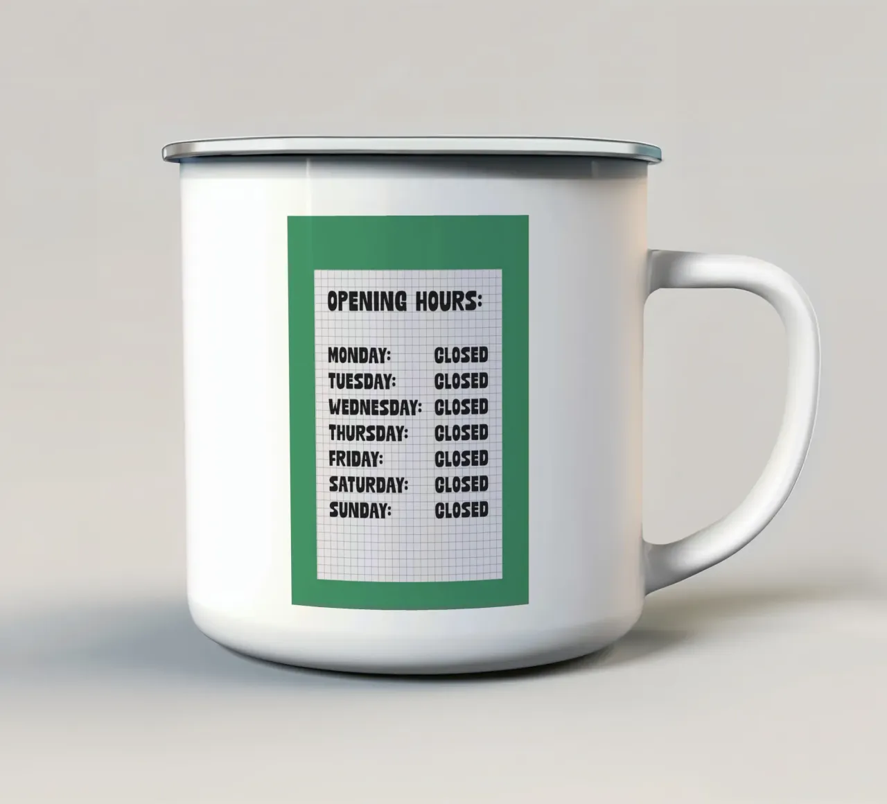 Opening Hours taza de esmalte de TheGrumpyHomeDecor