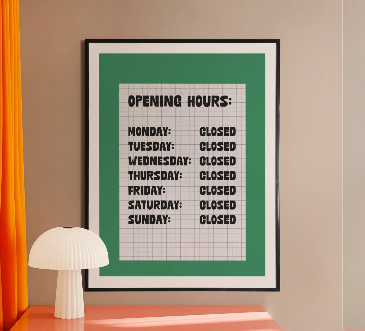 Opening Hours poster van TheGrumpyHomeDecor