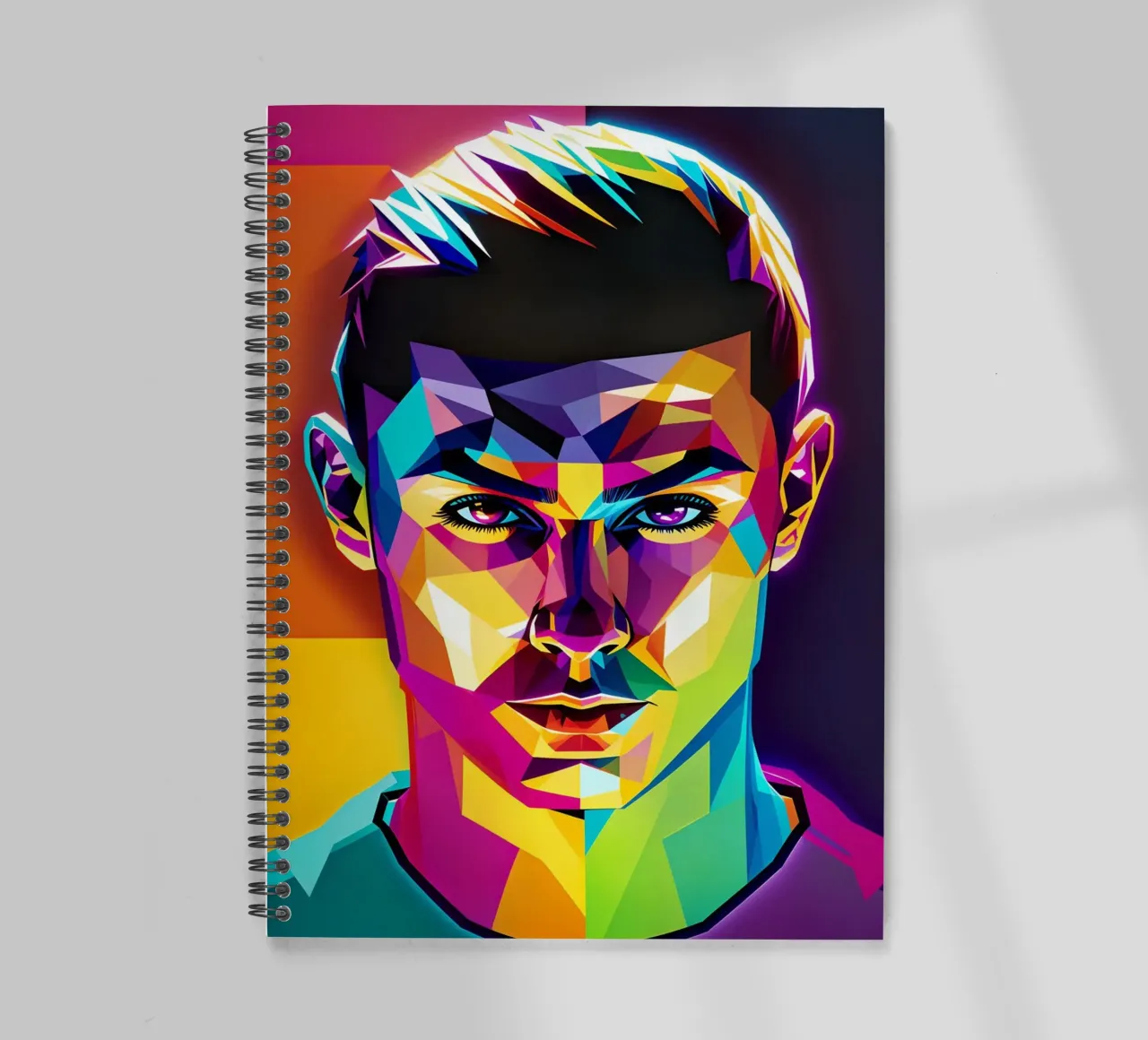 Cristiano Ronaldo portrait pop art neon spiral notebook by BONANZA