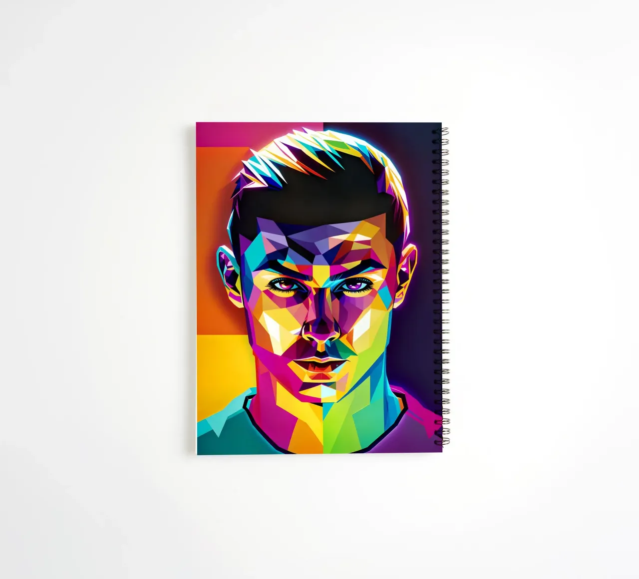 Cristiano Ronaldo portrait pop art neon spiral notebook by BONANZA