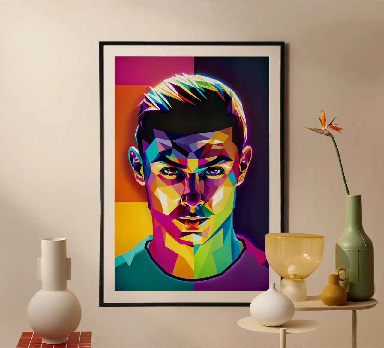 Cristiano Ronaldo ritratto pop art neon poster con telaio in plastica da BONANZA