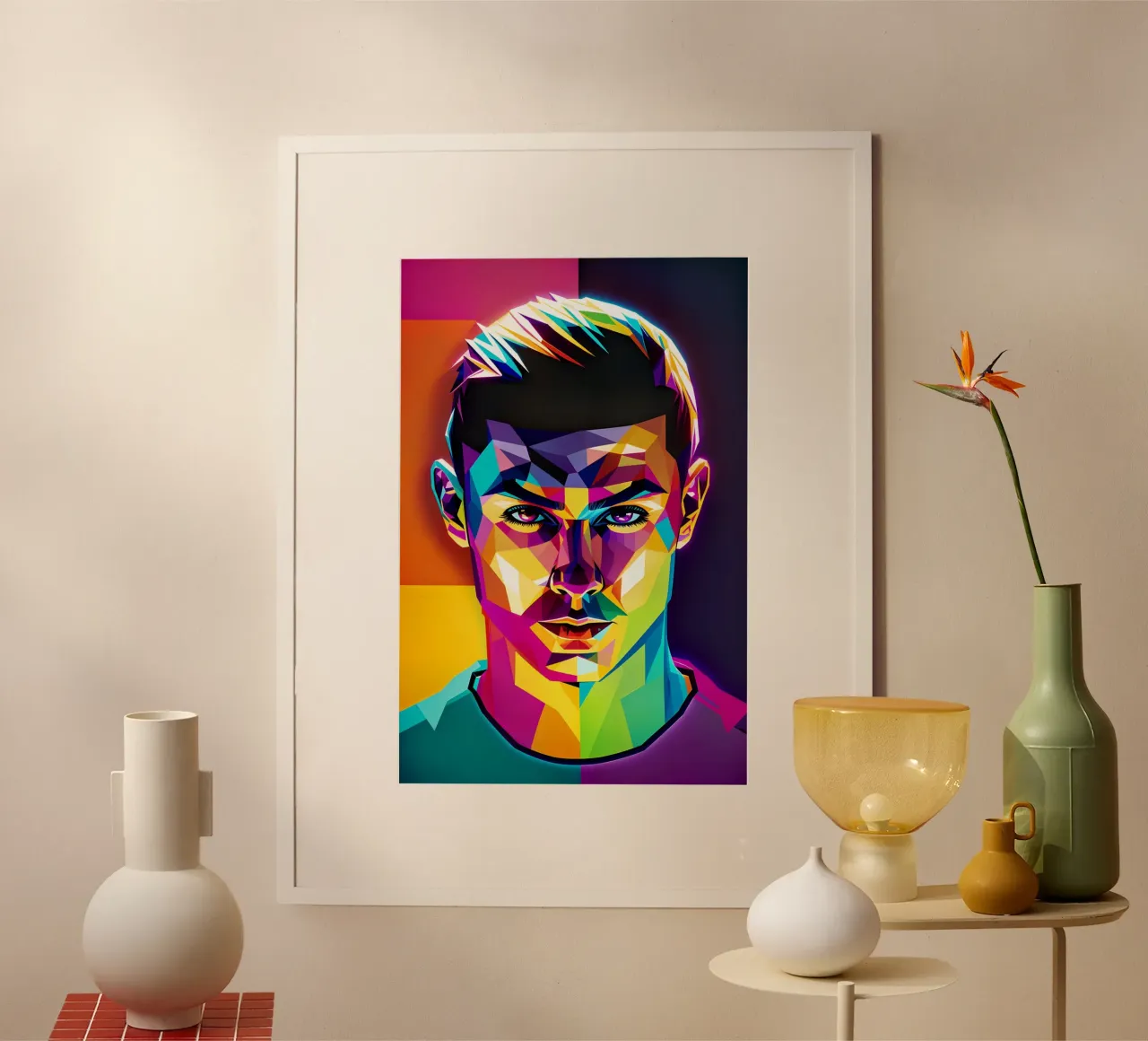 Cristiano Ronaldo ritratto pop art neon poster con telaio in plastica da BONANZA