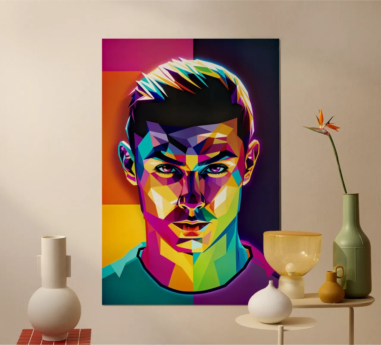 Cristiano Ronaldo ritratto pop art neon poster con telaio in plastica da BONANZA