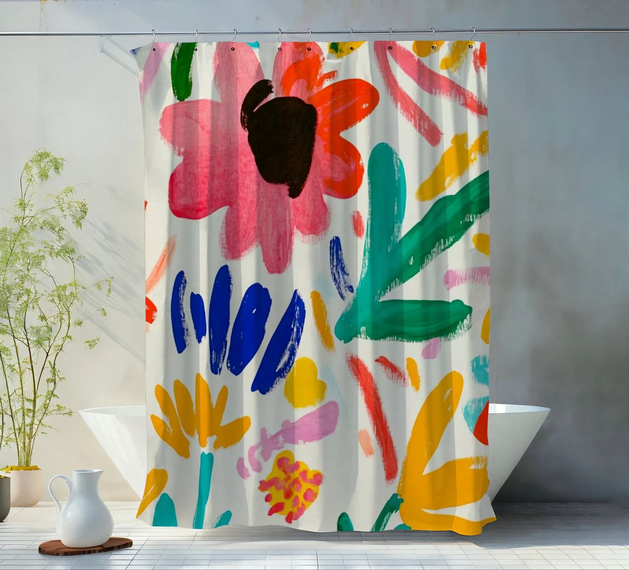 Feliz jardín de flores Henri Matisse cortina de baño de Modern Muse