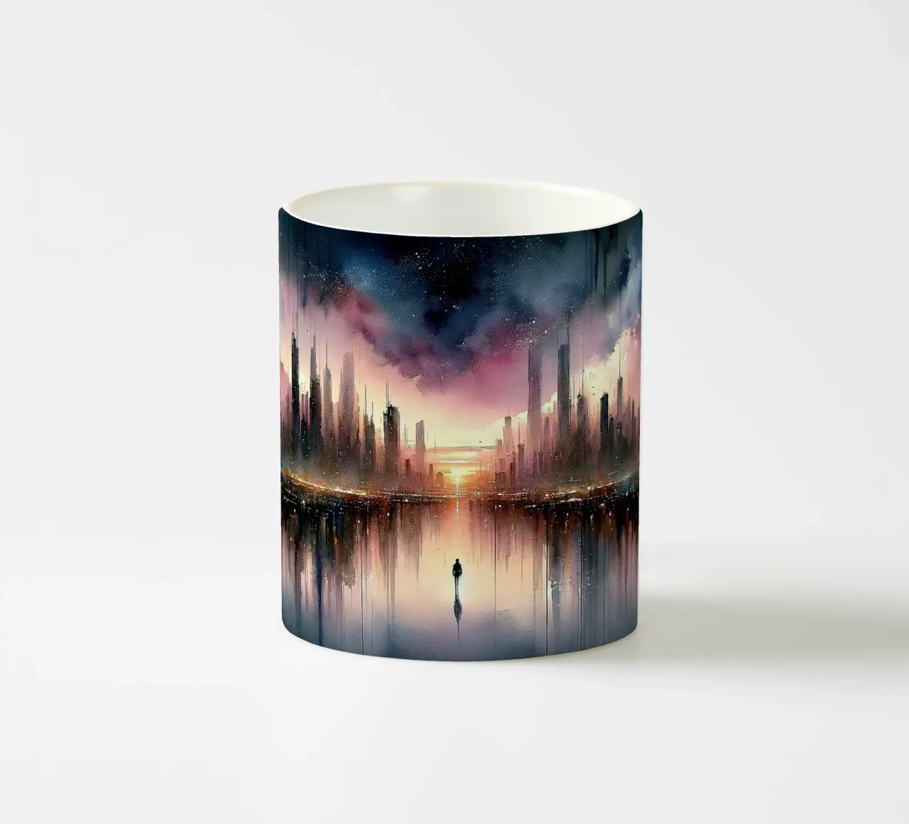 Dawn's Ephemeral Silhouette ceramic mug by Chromatic Fusion Studio