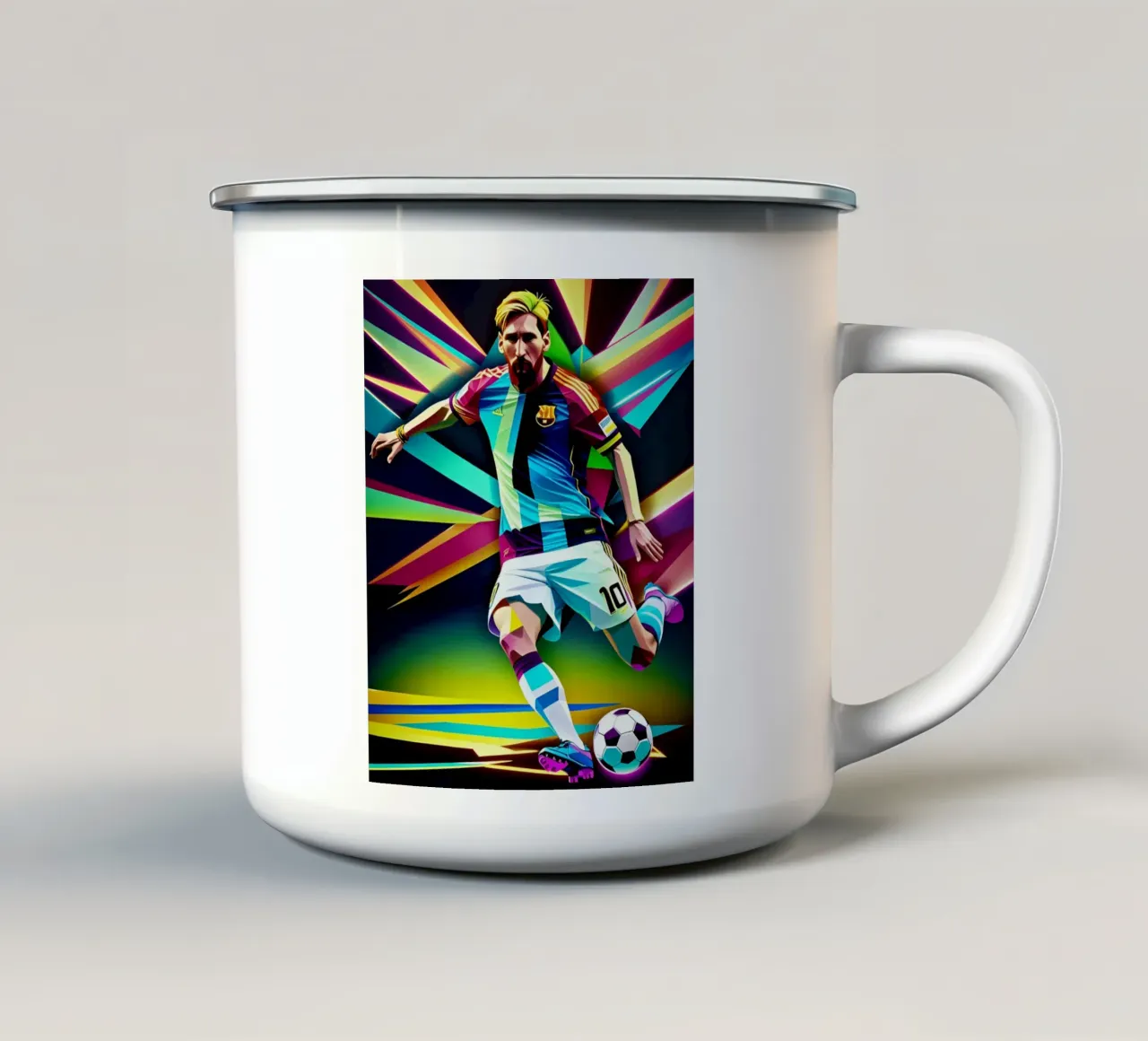 Messi con el balón taza de esmalte de BONANZA