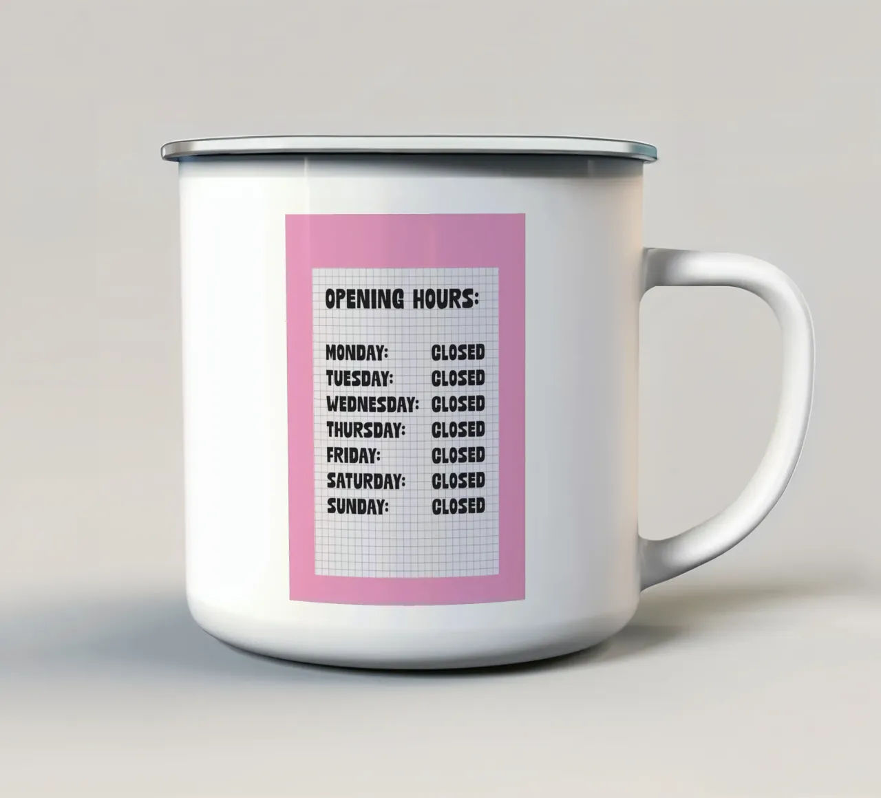 Opening Hours taza de esmalte de TheGrumpyHomeDecor