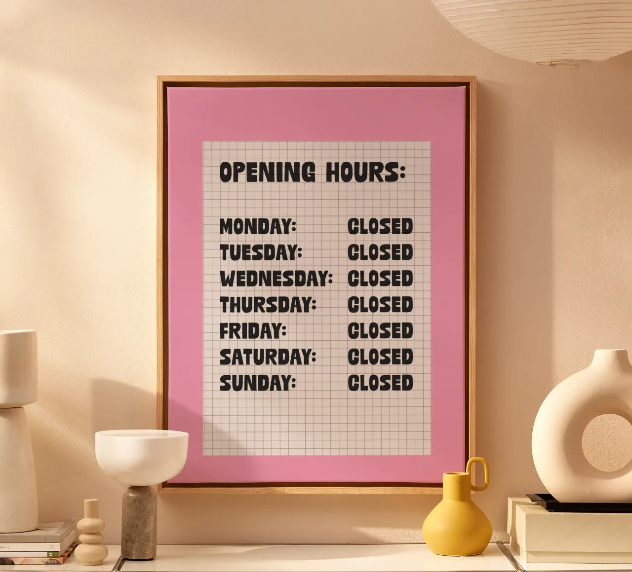 Opening Hours Leinwand mit Schattenfugenrahmen von TheGrumpyHomeDecor