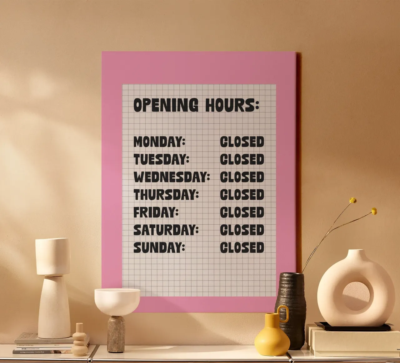 Opening Hours Leinwand mit Schattenfugenrahmen von TheGrumpyHomeDecor