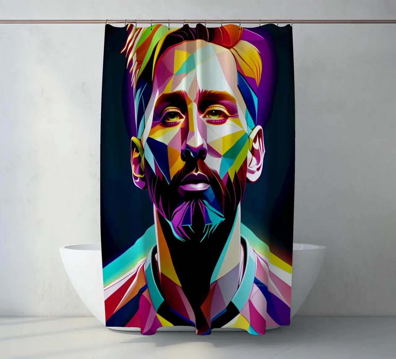 Messi Porträt neon wpap Duschvorhang von BONANZA