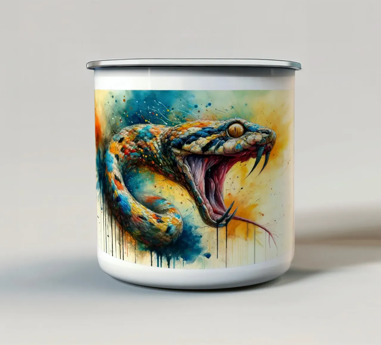 Sguardo predatorio scatenato tazza in smalto da Chromatic Fusion Studio