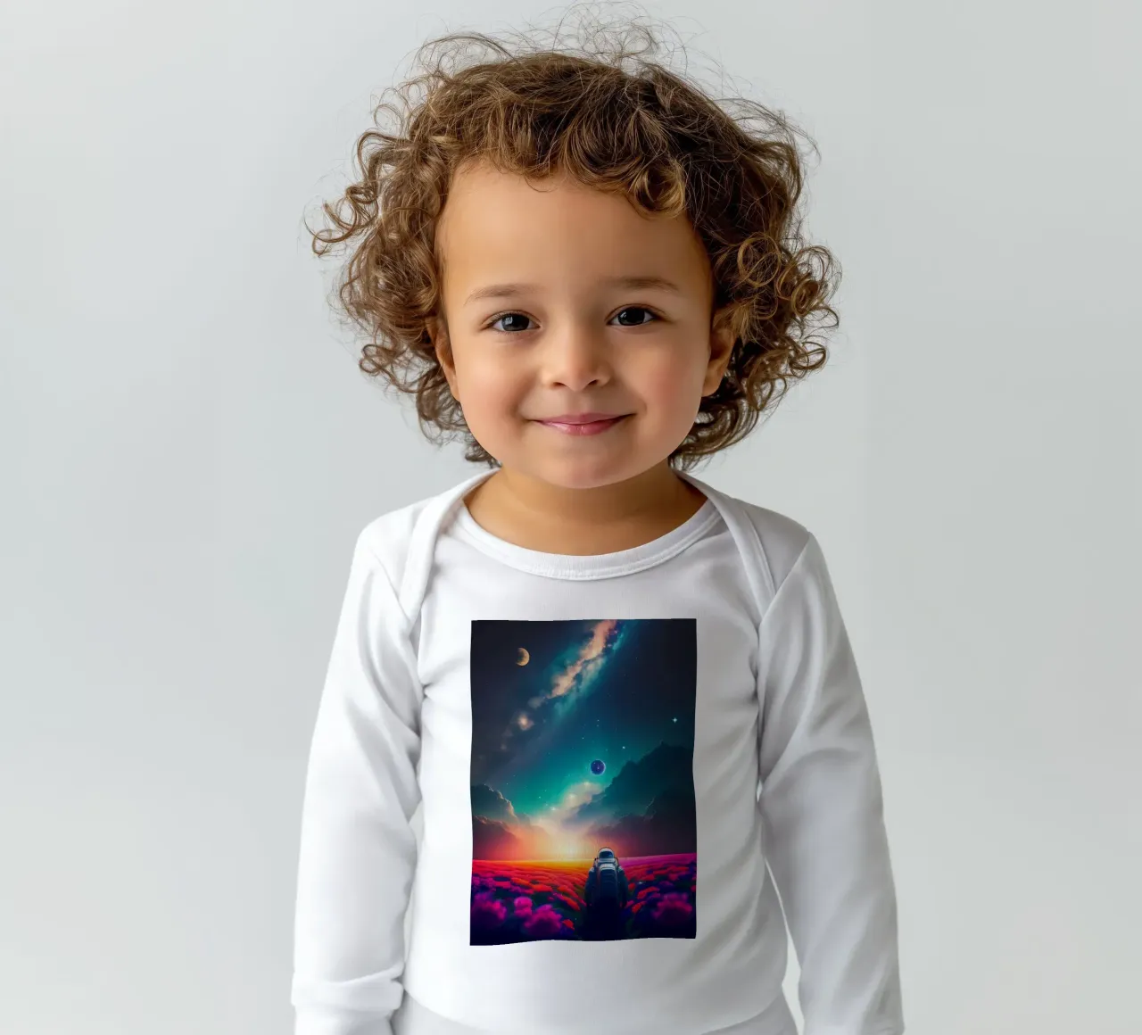 Galaxy Landscape long-sleeve baby romper by Mikesell