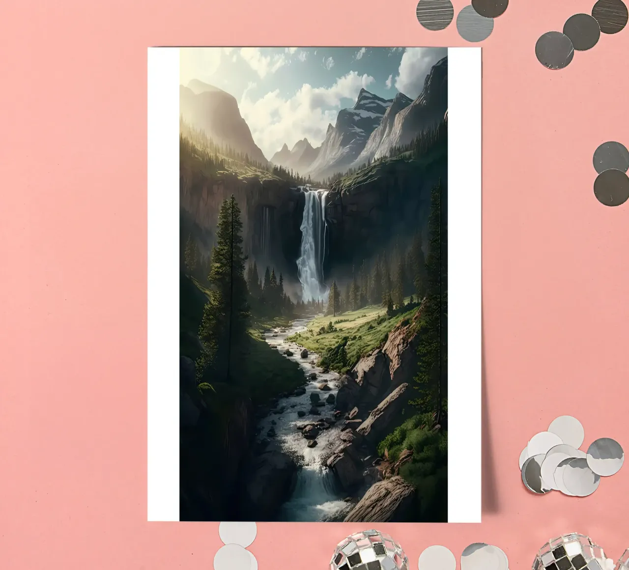 Wasserfall im Wald Natur Stickerbogen von Ginnery