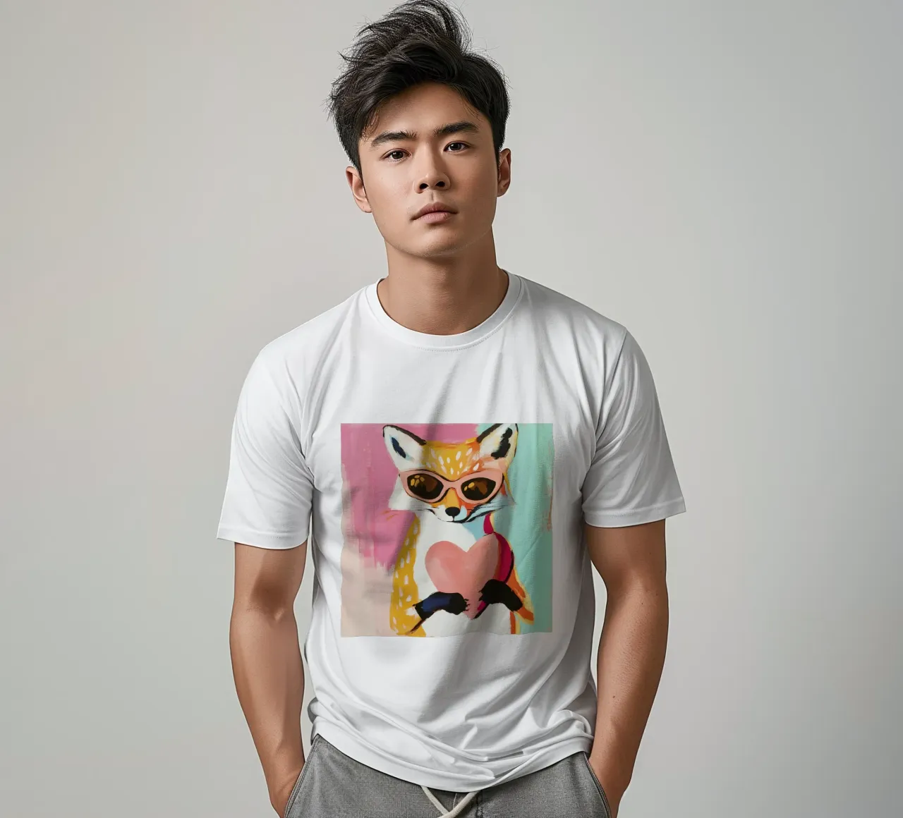 Whimiscal Cool Fox with Heart t-shirt by Modern Muse