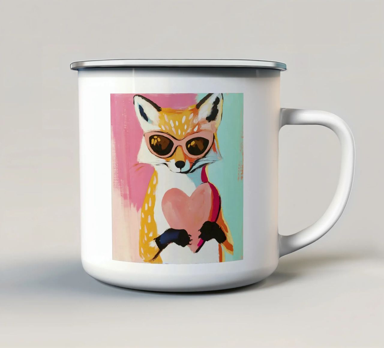 Volpe fredda Whimiscal con cuore tazza in smalto da Modern Muse