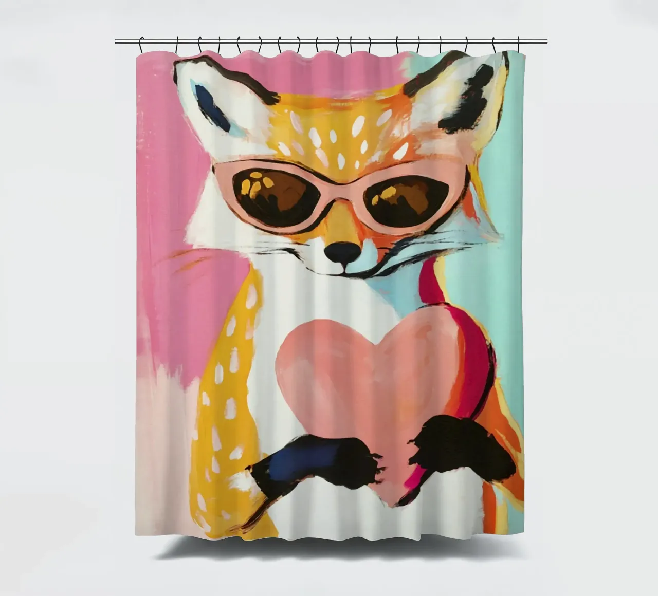 Whimiscal Cool Fox with Heart shower curtain by Modern Muse
