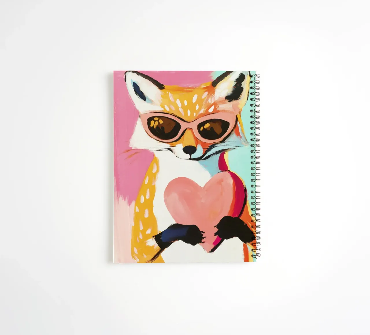 Whimiscal Cool Fox with Heart spiral notebook by Modern Muse