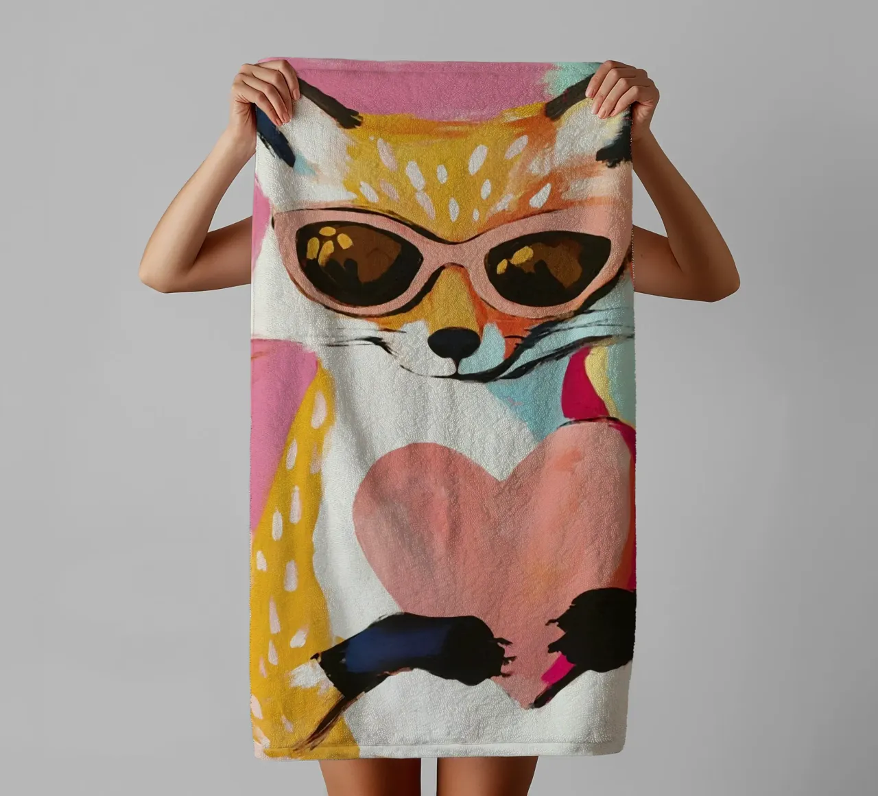 Whimiscal Cool Fox with Heart towel by Modern Muse
