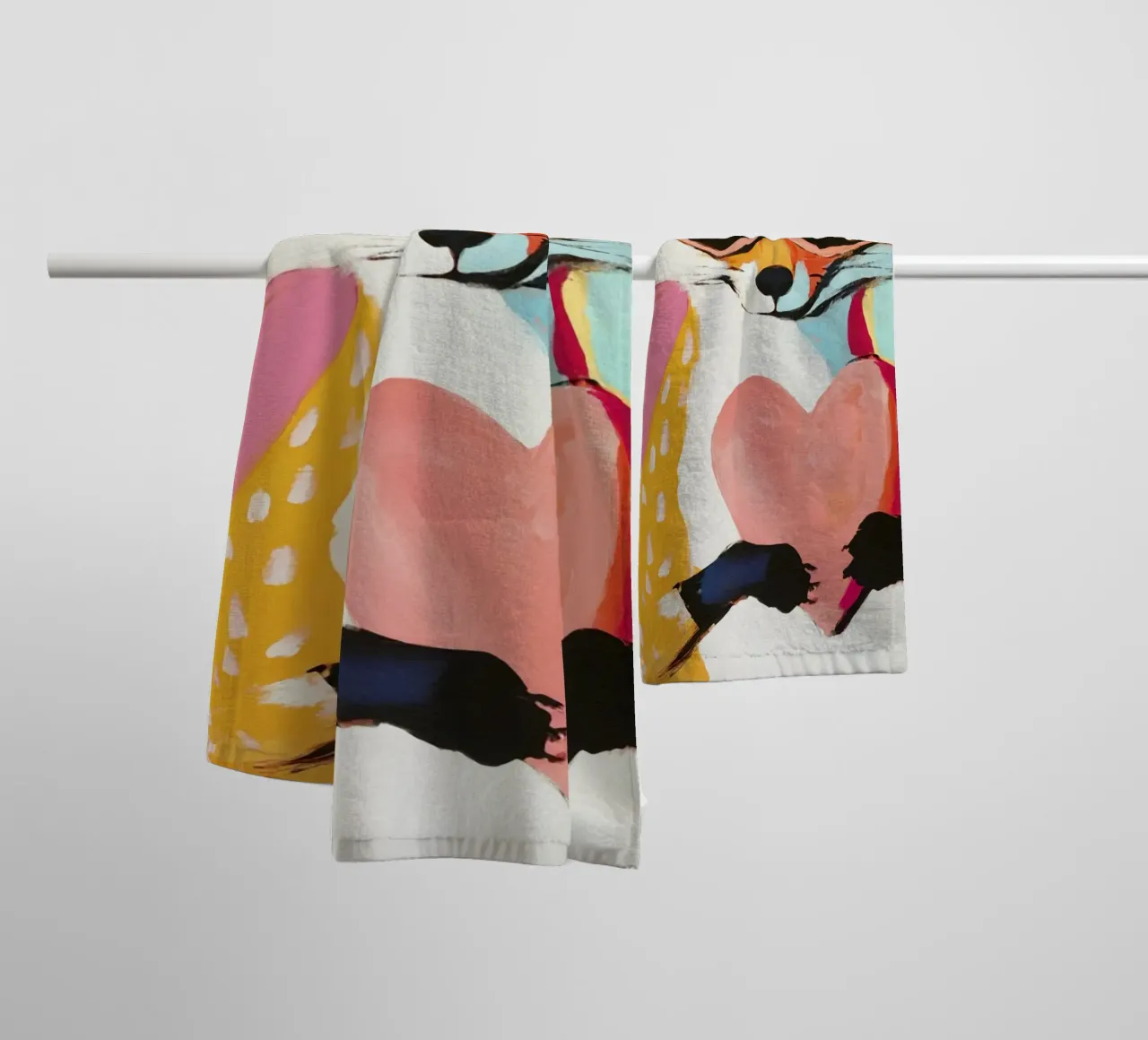 Whimiscal Cool Fox with Heart towel by Modern Muse